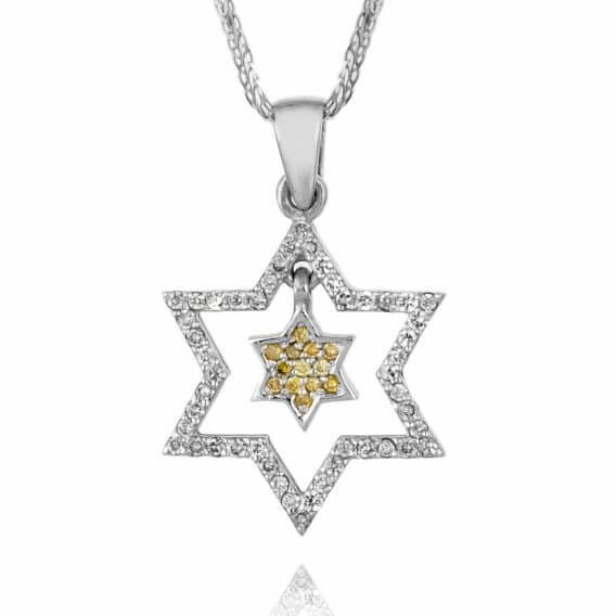 תליון יהלומים צהב לבן מגן דוד 48 נקודות
