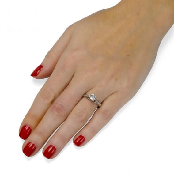 טבעת אירוסין וינטאג' 1 קראט יהלום עגול זהב לבן אדל