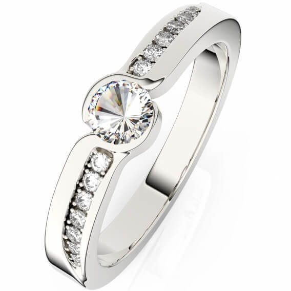 טבעת אירוסין יוקרתית בשיבוץ יהלומים זהב לבן 0.51 קראט - ברוקר