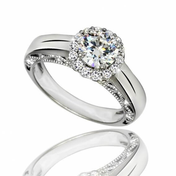 טבעת אירוסין יוקרתית משובצת יהלומים וזהב לבן 0.43 קראט -עלמה