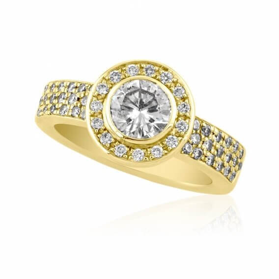 טבעת אירוסין יוקרתית משובצת יהלומים זהב לבן 2 קראט