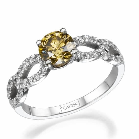 טבעת אירוסין מעוצבת בשילוב יהלום חום 1.20 קראט - אנאבל
