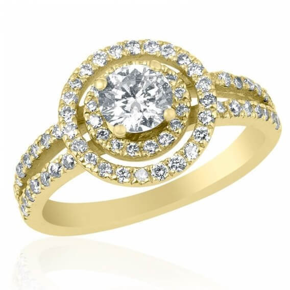 טבעת אירוסין משובצת 2 שורות יהלומים זהב צהוב