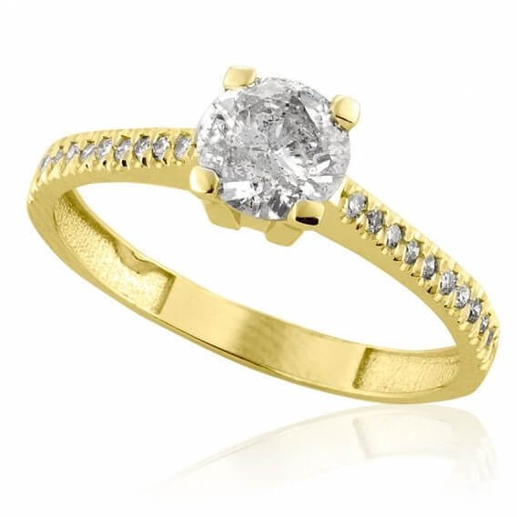 טבעת אירוסין קלאסית משובצת יהלומים 1 קראט זהב צהוב