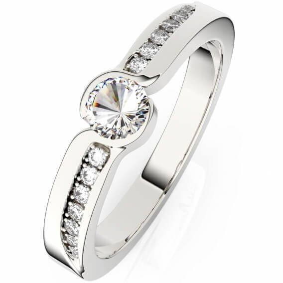 טבעת אירוסין קלאסית משובצת יהלומים וזהב לבן