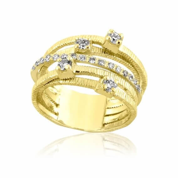 טבעת וינטאג' יוקרתית בשיבוץ יהלומים זהב לבן דינוסה