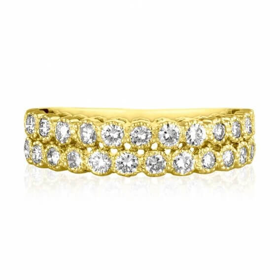 טבעת אירוסין וינטאג' מפוארת שתי שורות יהלומים זהב צהוב