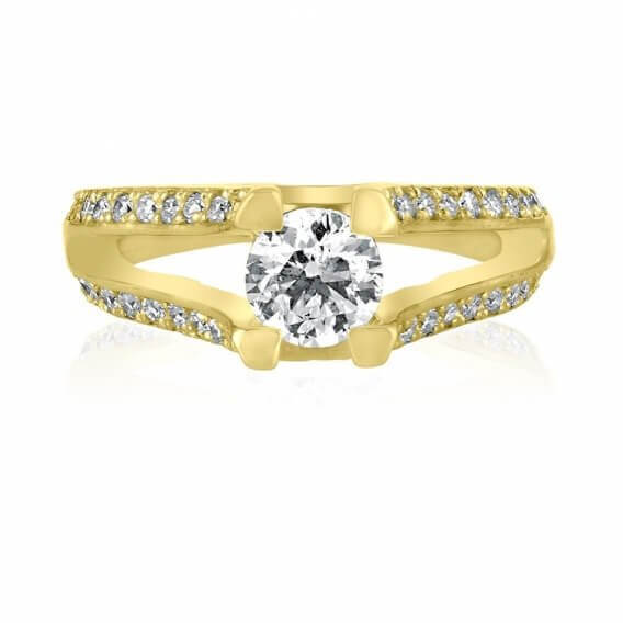 טבעת יהלומים יוקרתית בשילוב זהב צהוב 2 שורות