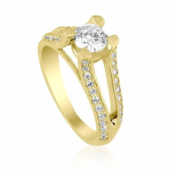 טבעת יהלומים יוקרתית בשילוב זהב צהוב 2 שורות