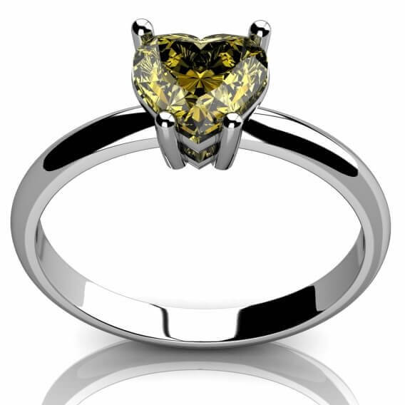 טבעת יהלום סוליטר בעיצוב לב צהוב זהב לבן
