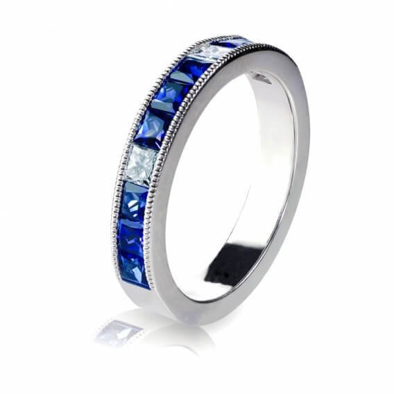 טבעת יהלומים לגבר בשילוב אבני חן כחולות 0.57 קראט - דין