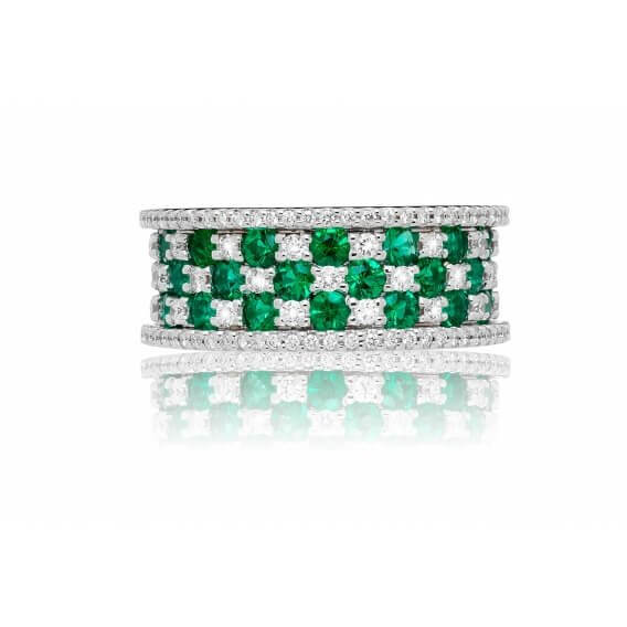 טבעת לגבר עם יהלומים ואבני חן ירוקות 1.48 קראט - תומאס