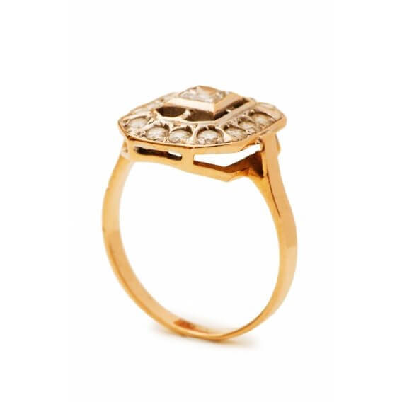 טבעת יהלומים מעוטרת זהב צהוב בעיצוב מיוחד 0.41 קראט - ג'יזל