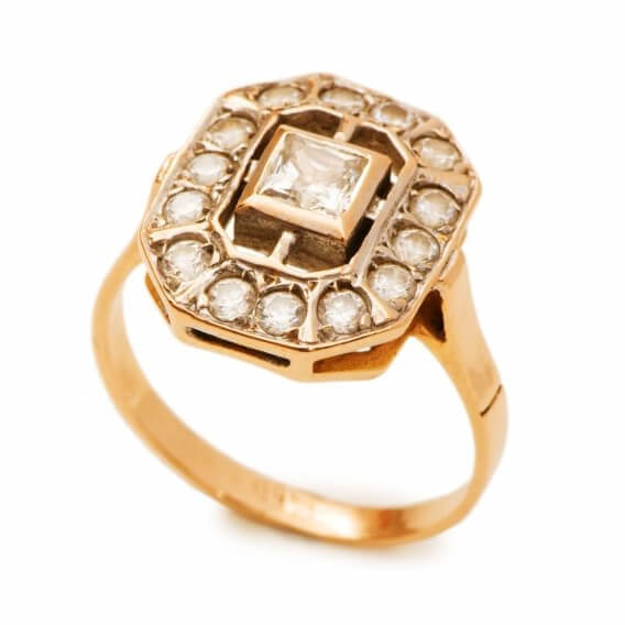 טבעת יהלומים מעוטרת זהב צהוב בעיצוב מיוחד 0.41 קראט - ג'יזל