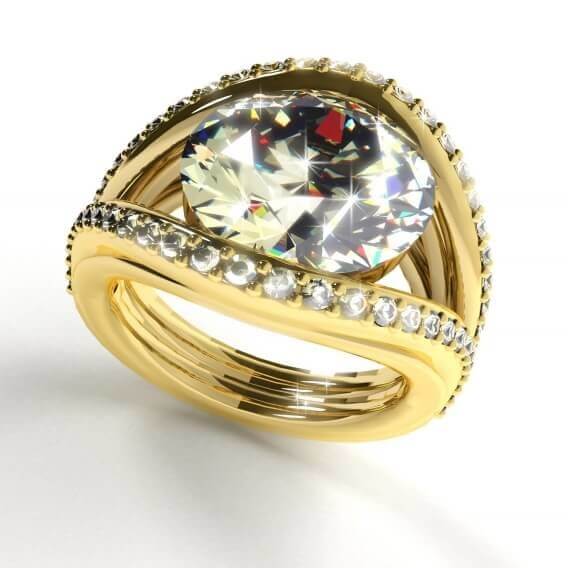 טבעת יהלומים מעוצבת בצורת עין בשילוב זהב צהוב 2.54 קראט לורה 