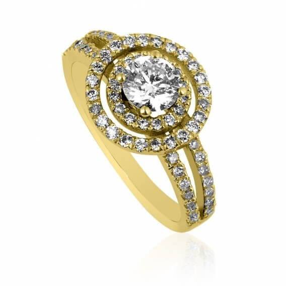 טבעת יהלומים קלאסית בשיבוץ יהלומים וזהב אלה