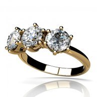 טבעת אירוסין יוקרתית 3 יהלומים בשילוב זהב צהוב