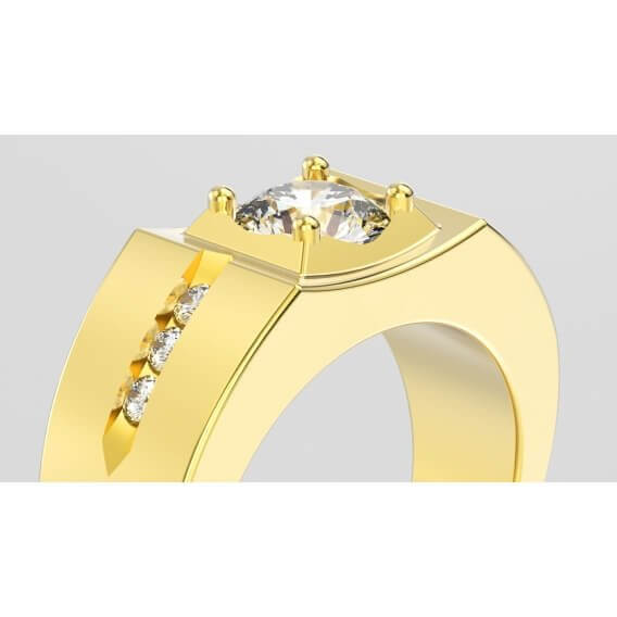 טבעת לגבר מיוחדת עם חריטות עם שיבוץ יהלומים 0.63 קראט - טיילר
