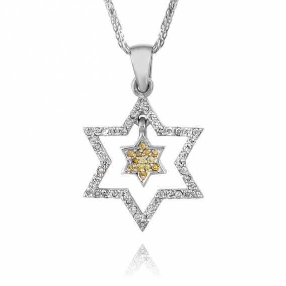 שרשרת יהלומים בעיצוב מיוחד מגן דוד 48 נקודות זהב צהוב