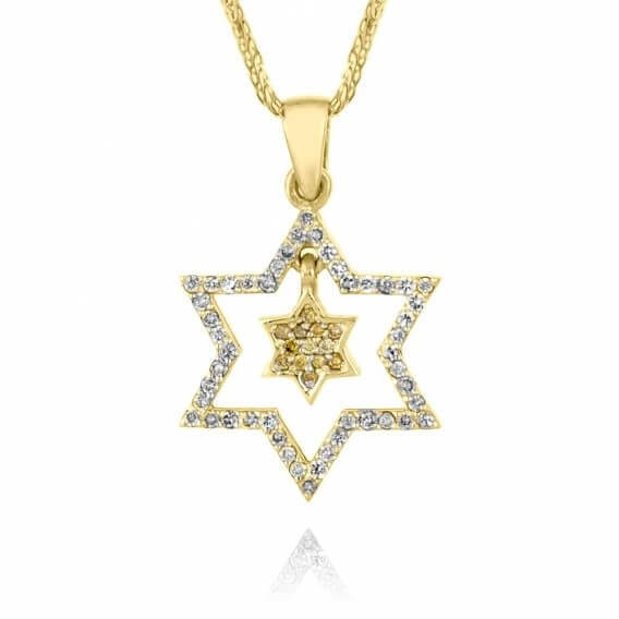 שרשרת יהלומים בעיצוב מיוחד מגן דוד 48 נקודות זהב צהוב